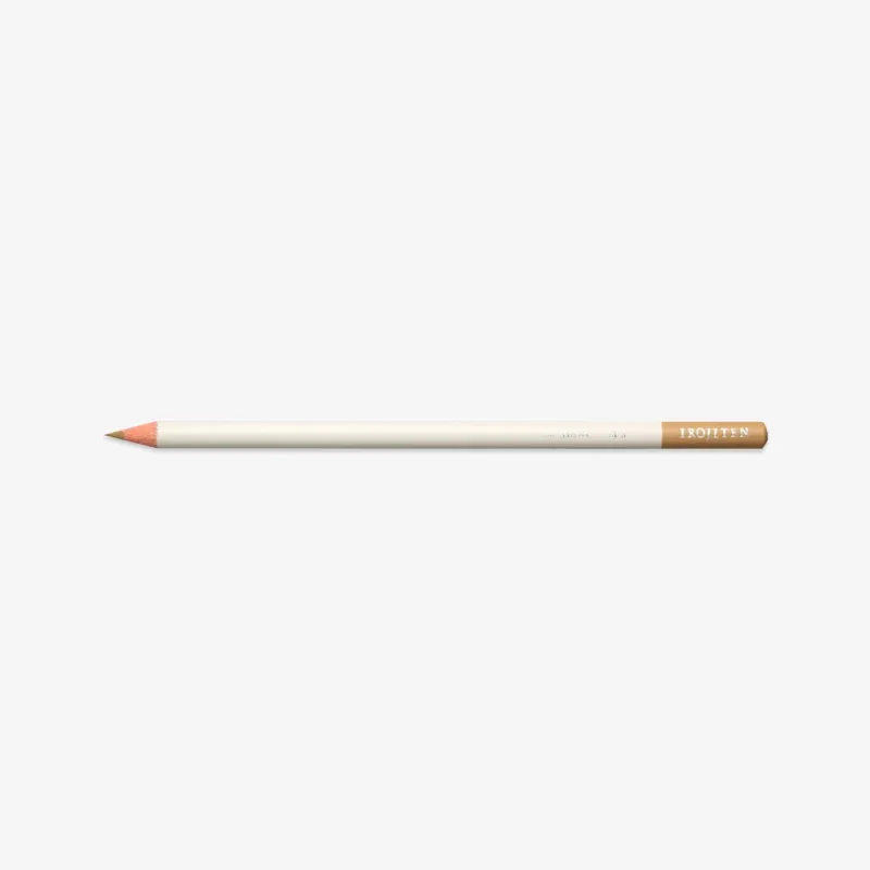White pencil with brown/yellow tip on a white background