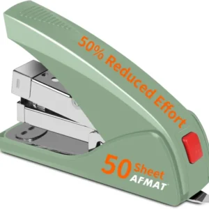 AFMAT ES10 Stapler for Desk, 50 Sheet Effortless Stapler, Desktop Stapler Staple with One Finger, Portable Handheld Ergonomic Stapler Heavy Duty,Green