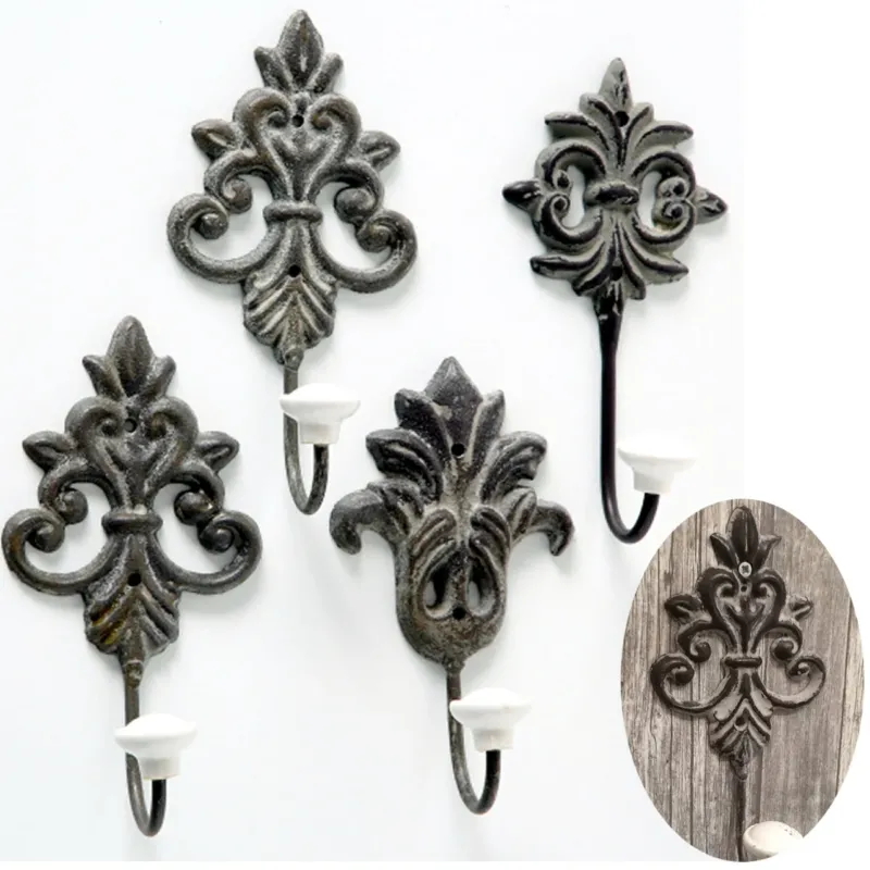 KI-generiertes Bild 2x Vintage Kleiderhaken 15x7cm Braun Blume Garderobenhaken Wandhaken
