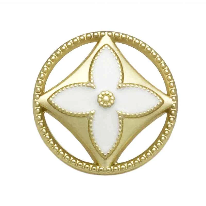 Gold Hollow Metal Shank Buttons with Four-Leaf Clover Buttons 20pcs White