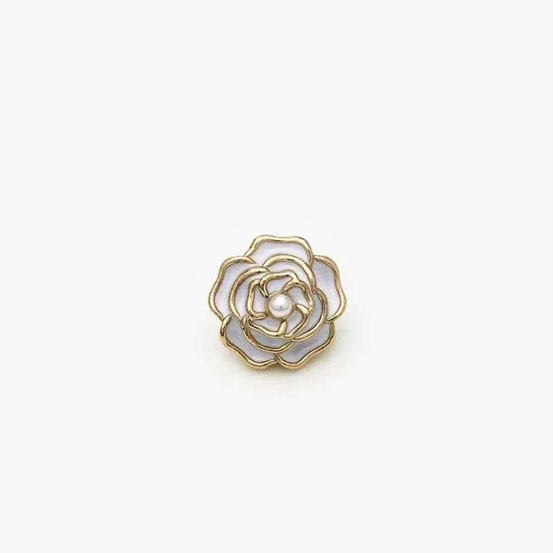 15mm White/Black/Red 3D Rose Flower Metal Shank Button with Pearl 20pcs White