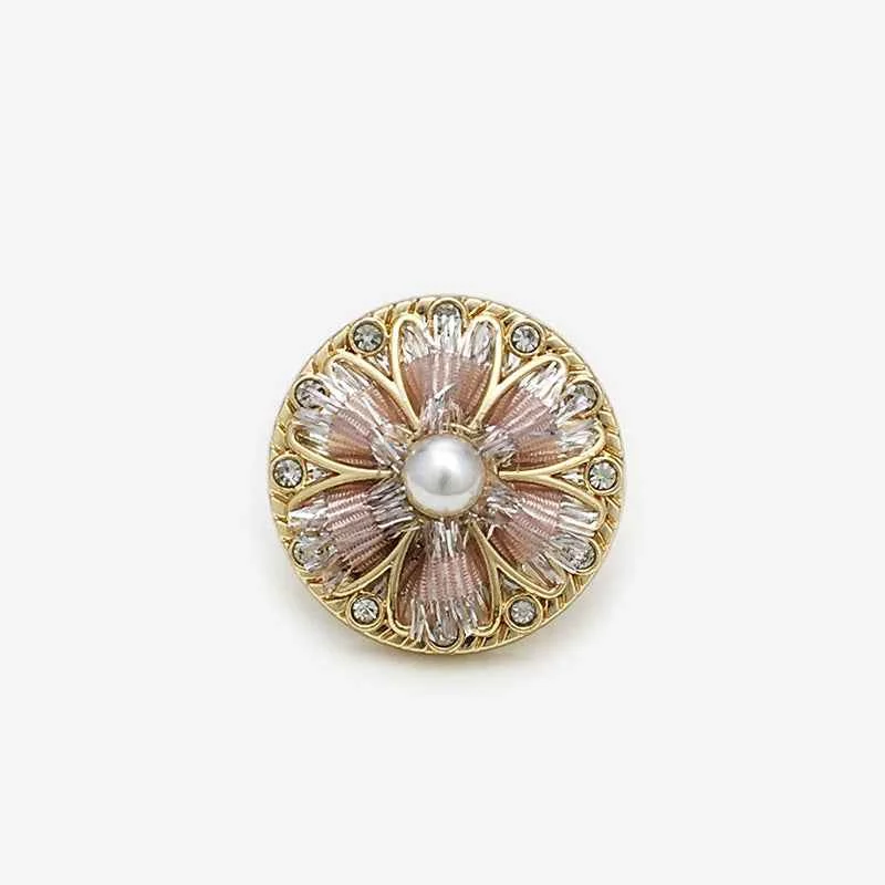 Hand-Knitted Floral Rope Pearl & Rhinestone Shank Buttons 20pcs Pink