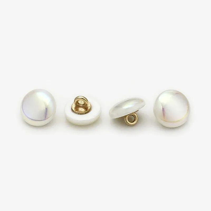 11mm Round Resin Metal Buttons with Laser Pearl Effect 50pcs White