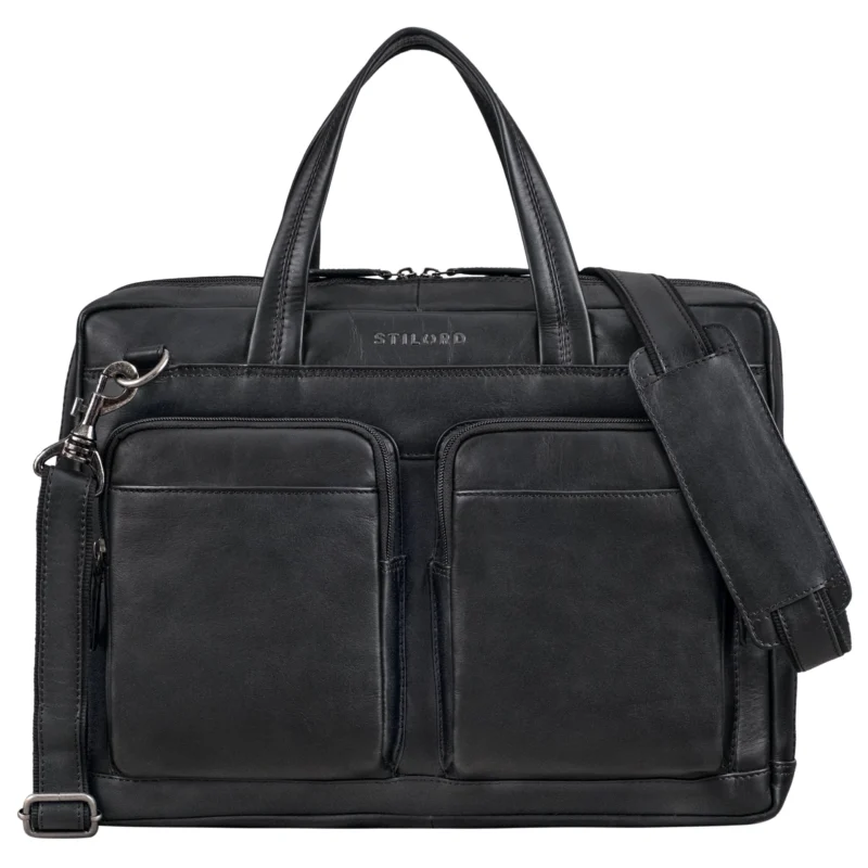Große Laptop-Tasche Leder 16 Zoll Aktentasche Echt Leder Herren und Damen Schwarz