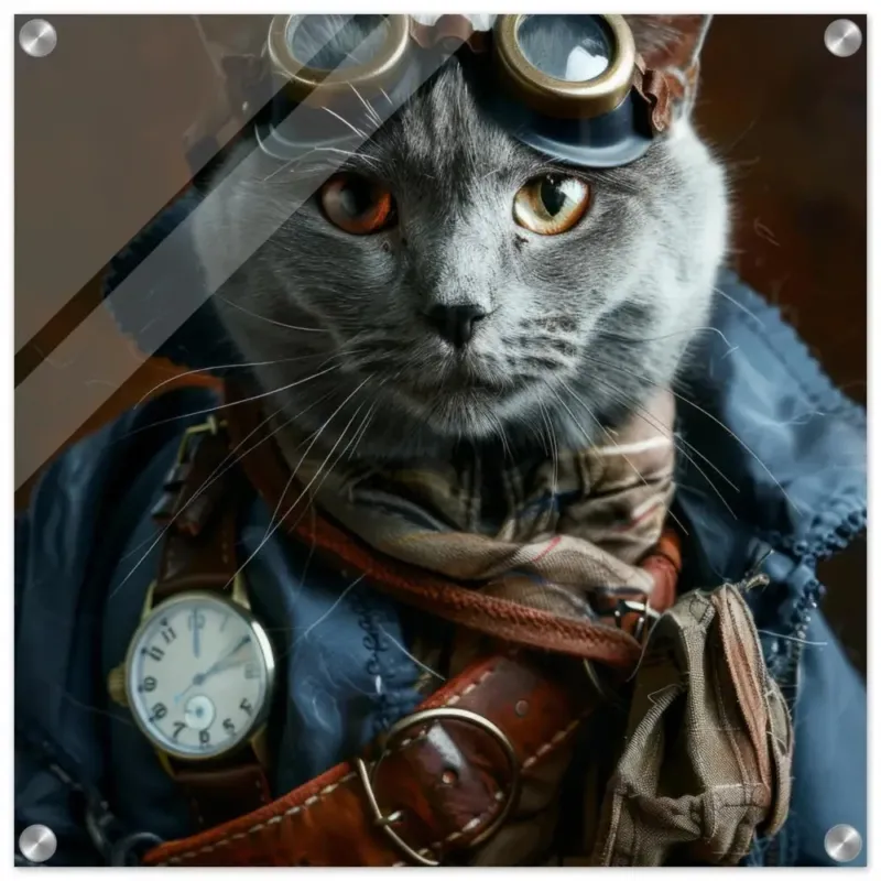 Schoolposter - Chartreux Katze, Steampunk-Outfit, Plexiglasdruck | St Tropez Art