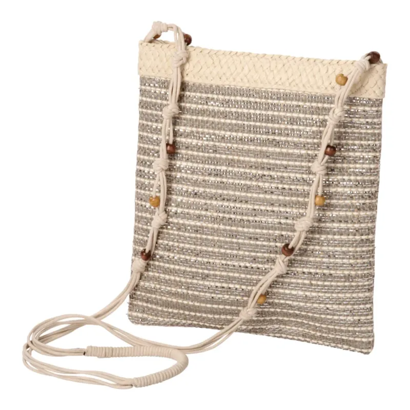 Umhängetasche Beige Grau mit Glitzerfäden Tasche Damen moderne Handtasche