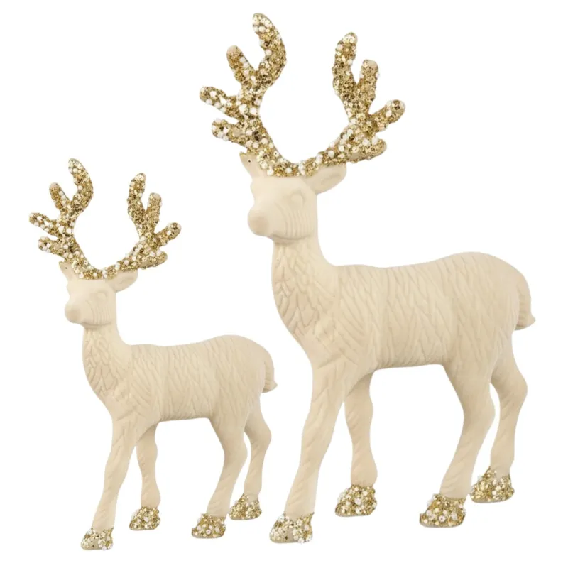 2er Set Deko Rentier Weiß Rot od. Grün Kunststoff beflockt moderne Weihnachtsdekoration Dekofigur Weihnachten