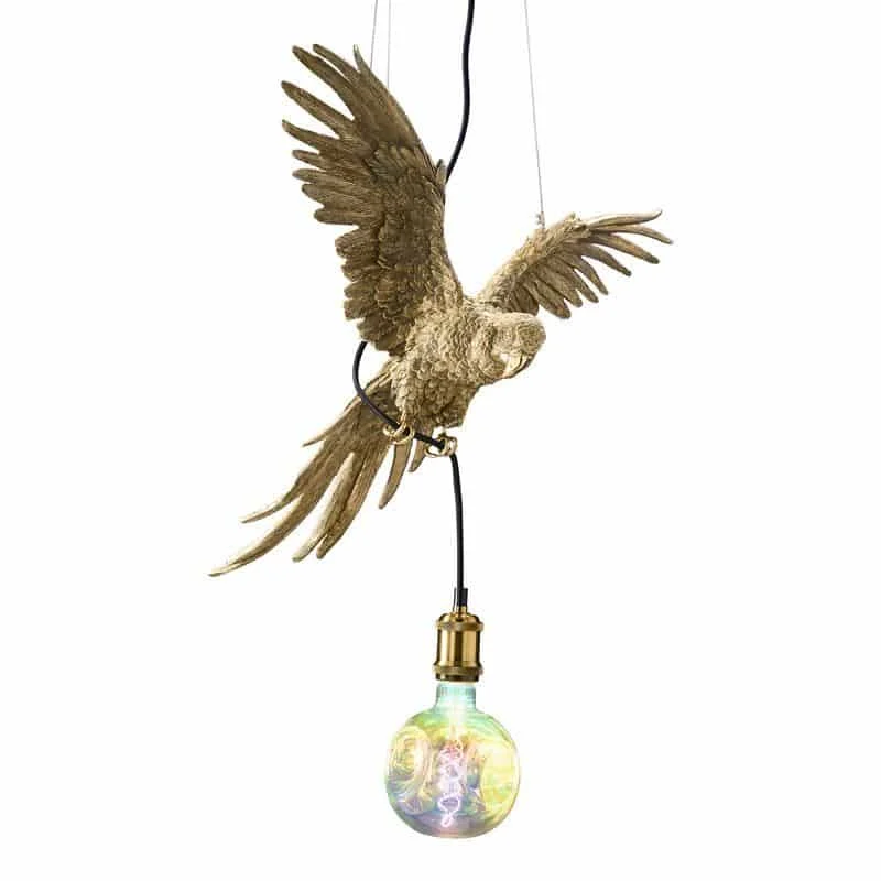 Deckenleuchte – Skulpturales Design, Exotisches Tiermotiv, Polyresin-Konstruktion, Goldenes Finish – Parrot Percy | WERNS