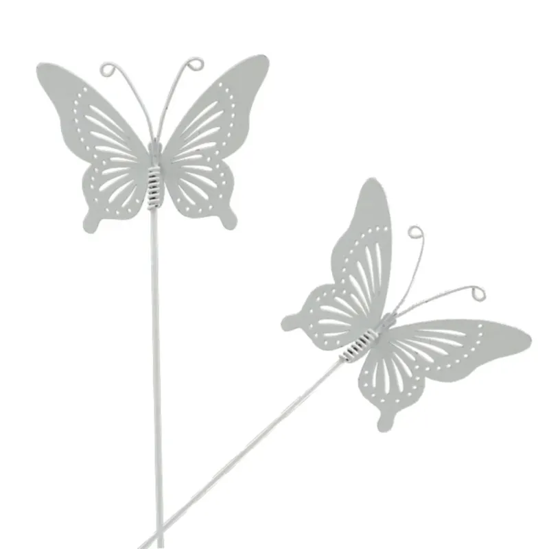 2er Set Dekostecker Schmetterling Weiß Metall Gartenstecker Deko Garten