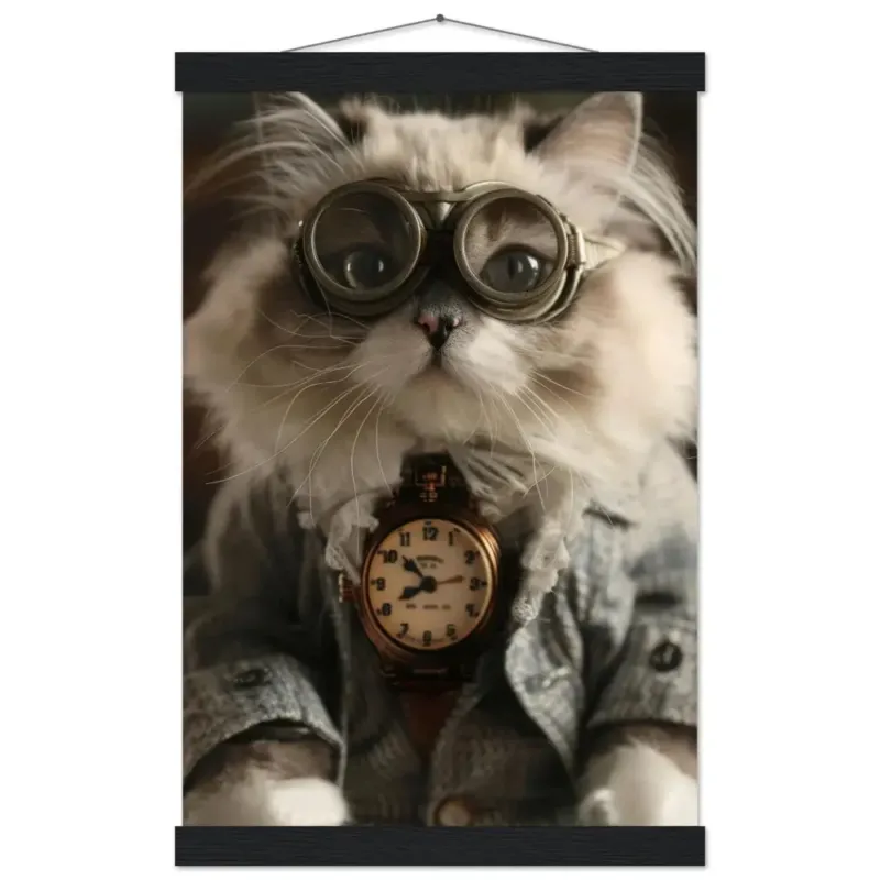 Schoolposter - Himalaya Katze, Steampunk-Outfit, mattes Papier, Magnet-Holzleisten | St Tropez Art