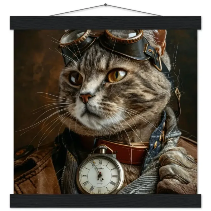 Schoolposter - Chausie-Katze, brauner Mantel, Lederakzente, silberne Taschenuhr, Bronze-Brille | St Tropez Art