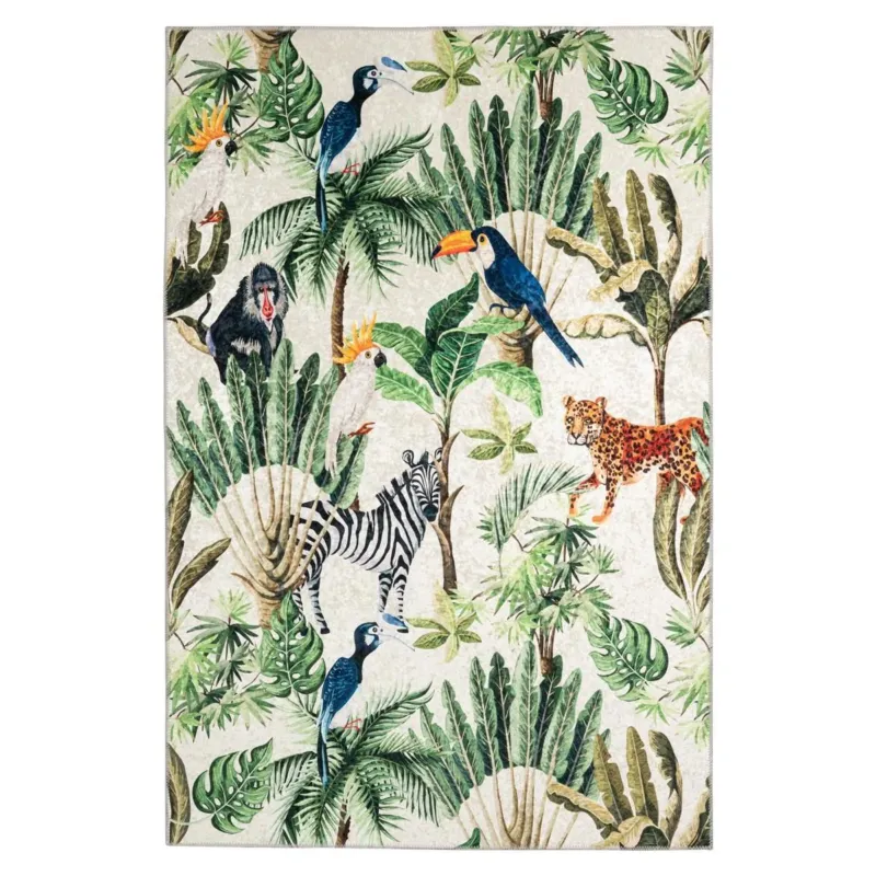 Teppich – Dschungel Motiv, Jacquard Webung, Exotisches Design, 160 x 230 cm - Exus 223 | Kayoom