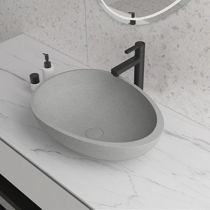 21''x15'' Modern Gray Bathroom Above Counter Sink Concrete Stone Egg Vessel