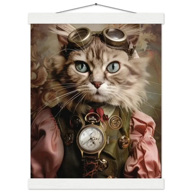 Schulposter – Ocicat Katze, Steampunk-Outfit, antike Taschenuhr | St Tropez Art