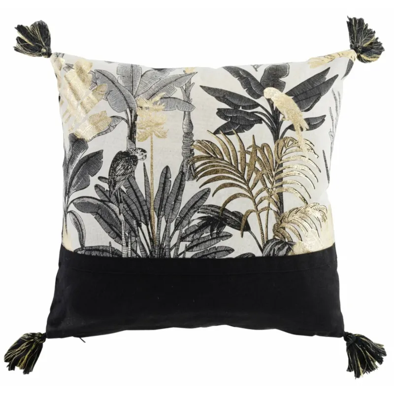 Kissen mit Inlet Dschungel 40 x 40 Schwarz Beige Gold