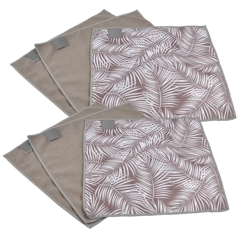 Microfasertücher 6-Set, 4x taupe , 2x taupe /weiß gemustert