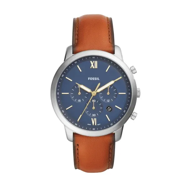 Fossil Neutra Chronograph Herrenuhr - Silber Blau 44mm Leder - FS5453