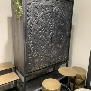 Schrank Ornament schwarz, Aktenschrank schwarz, Kleiderschrank schwarz, Breite 110 cm