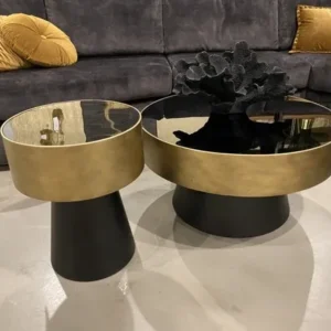 Beistelltisch schwarz-Gold, Couchtisch Gold, Couchtisch rund Gold-schwarz, Durchmesser 40 cm