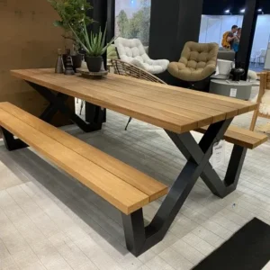 Gruppensitzbank anthrazit, Picknick Sitzgruppe Holz, Gartentisch mit Bank, Picknickbank Holz, Breite 206 cm