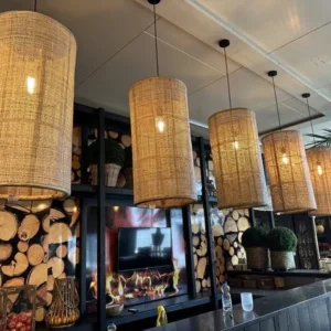 Pendelleuchte Rattan, Lampe Rattan, Hängelampe Rattan, Höhe 60 cm