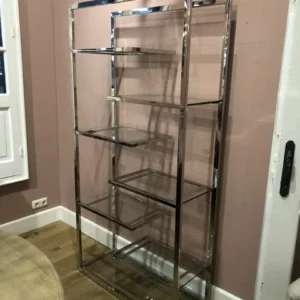 Regal Silber Glas Metall, Bücherregal, Metall-Regal Silber, Maße 90x180 cm