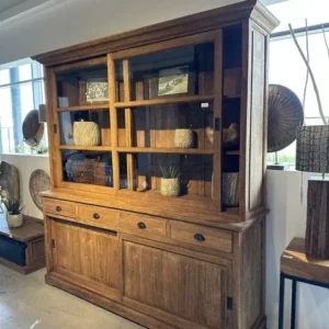 Vitrine Landhaus, Buffetschrank Teakholz, Geschirrschrank Teak, Schrank Massivholz Teak, Breite 200 cm