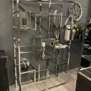 Metall Regal, Regal Silber, Glas Regal verchromt, Bücherregal Silber, Höhe 180 cm