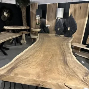 Massiv Tischplatte Massivholz, Esstischplatte Teakholz Tischplatte, ca. 8-10 cm Stärke, Breite 300 cm