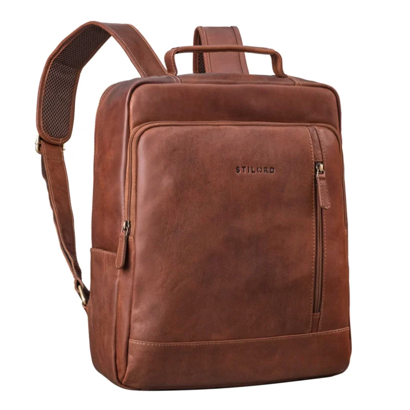 Business Rucksack Damen Leder Großer Lederrucksack 15.6 - 16 Zoll Cognac