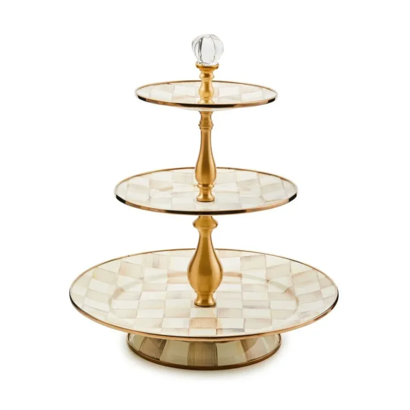 Mocha Check Three Tier Sweet Stand by MacKenzie - Childs - |VESIMI Design|