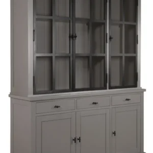 Vitrine grau, Vitrinenschrank grau, Geschirrschrank grau Landhaus, Wohnzimmerschrank grau Landhausstil, Breite 170 cm