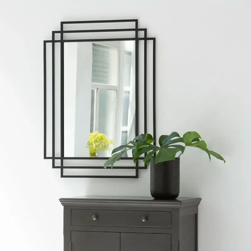 Spiegel schwarz Metall, Wandspiegel schwarz Metall, Breite 76 cm