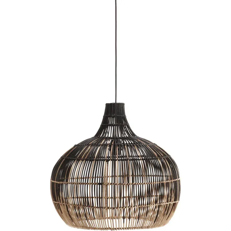 Hängelampe natürliches Rattan, Pendelleuchte Beige/Schwarz, Durchmesser 50 cm