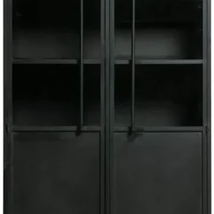Metallschrank schwarz, Schrank Metall schwarz, Vitrine Metall-Glas schwarz, Breite 99 cm