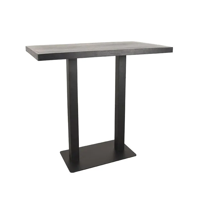 Bartisch schwarz Holz massiv, Bartisch Metall-Gestell schwarz, Höhe 108 cm