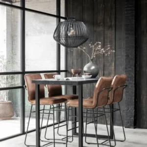 Bartisch schwarz, Bartisch Massivholz Tischplatte schwarz, Höhe 110 cm