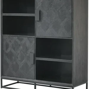 Highboard schwarz, Schrank schwarz Industriedesign, schwarzer Wohnzimmerschrank Massivholz, Breite 120 cm
