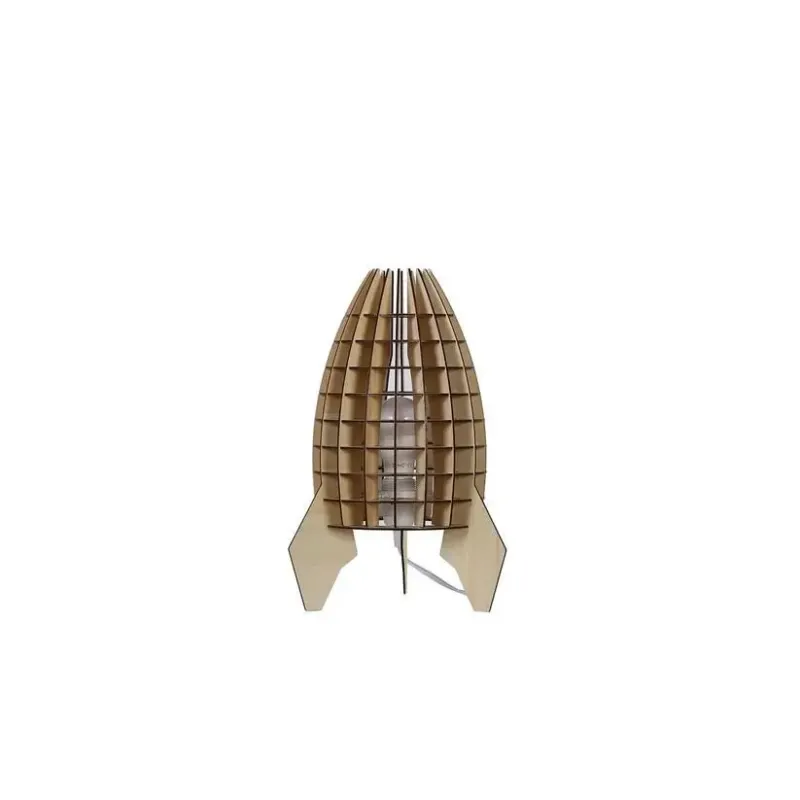 Tischleuchte – Raketenform Design, Natürliches Holz, Offene Struktur - Aviator | Kayoom