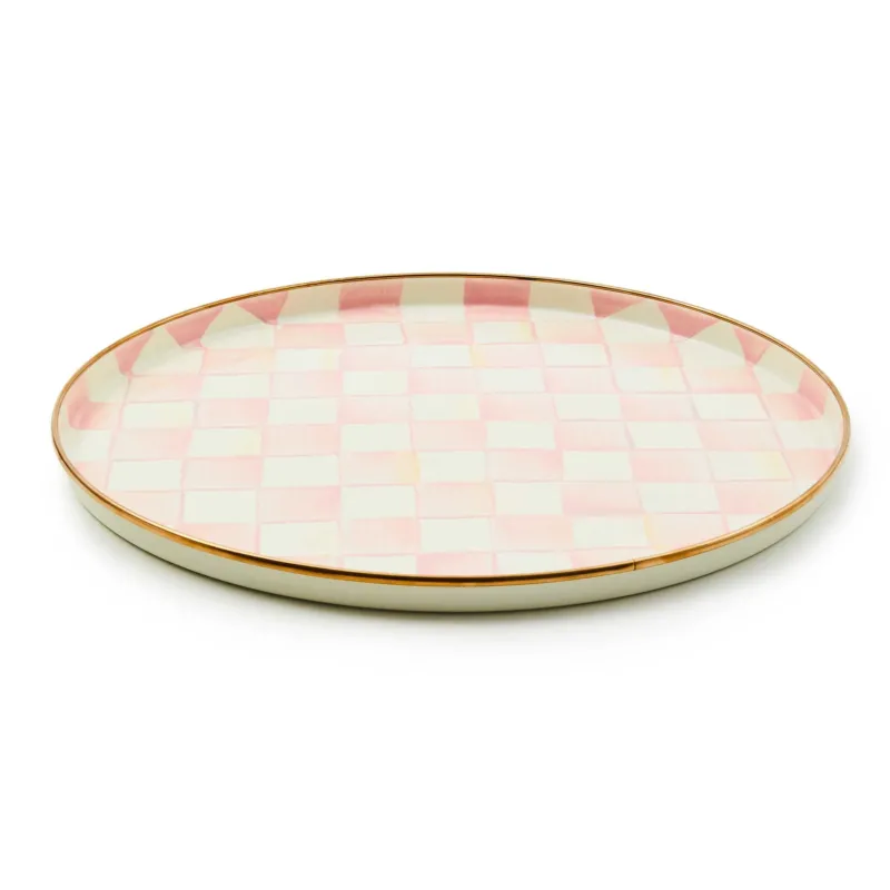 Rosy Check Round Tray by MacKenzie - Childs - |VESIMI Design| Luxury Bathrooms and Home Decor