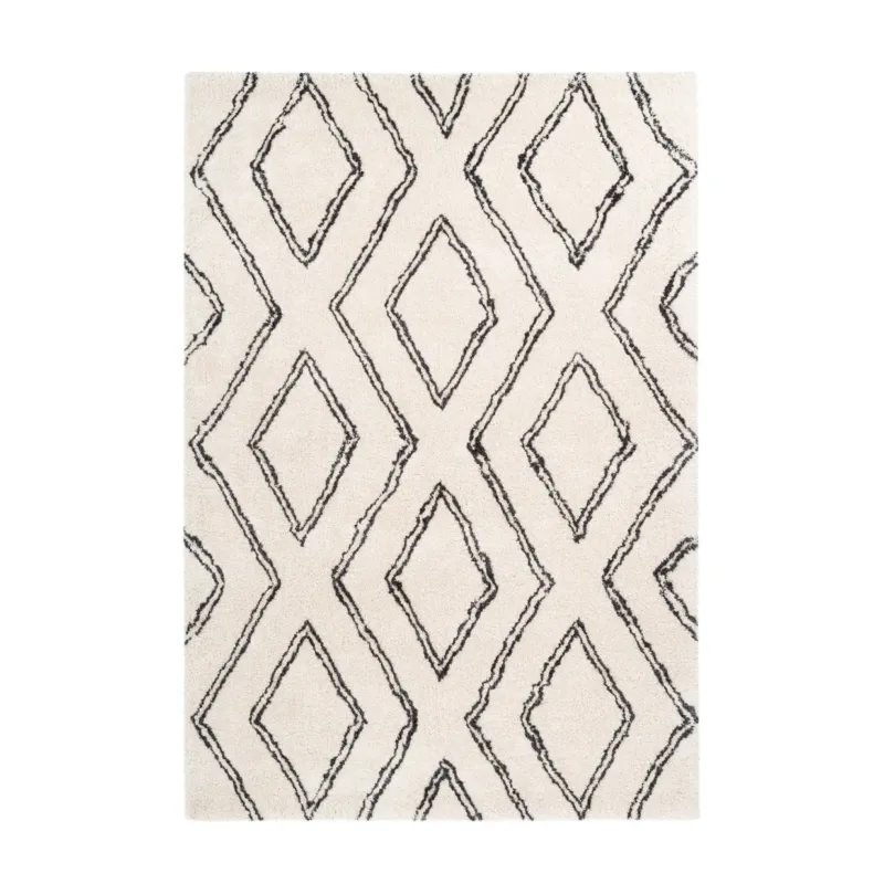 Teppich – Hochflor Design, Doppelrauten Muster, Elfenbein Farbton, 160 x 230 cm - Orlando 225 | Kayoom